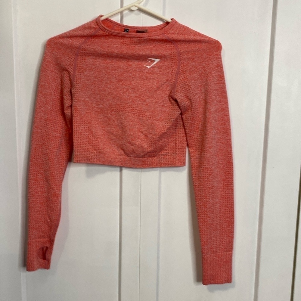 Gymshark Women's Pinky Coral coloured  Long Sleeve Crop Top - small